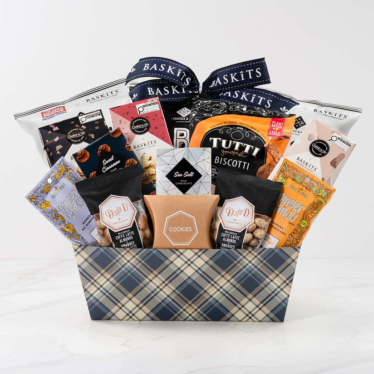 The Kosher XL, a gourmet gift basket featuring Ginger Candies, Sweet Cinnamon Chocolate Bar and Chocolate & Sweet Indulgences items. 