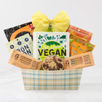 The Vegan, a gourmet gift basket featuring Chiwis Pina, Chiwis Tropical Kiwi and Mindful Essentials items. 
