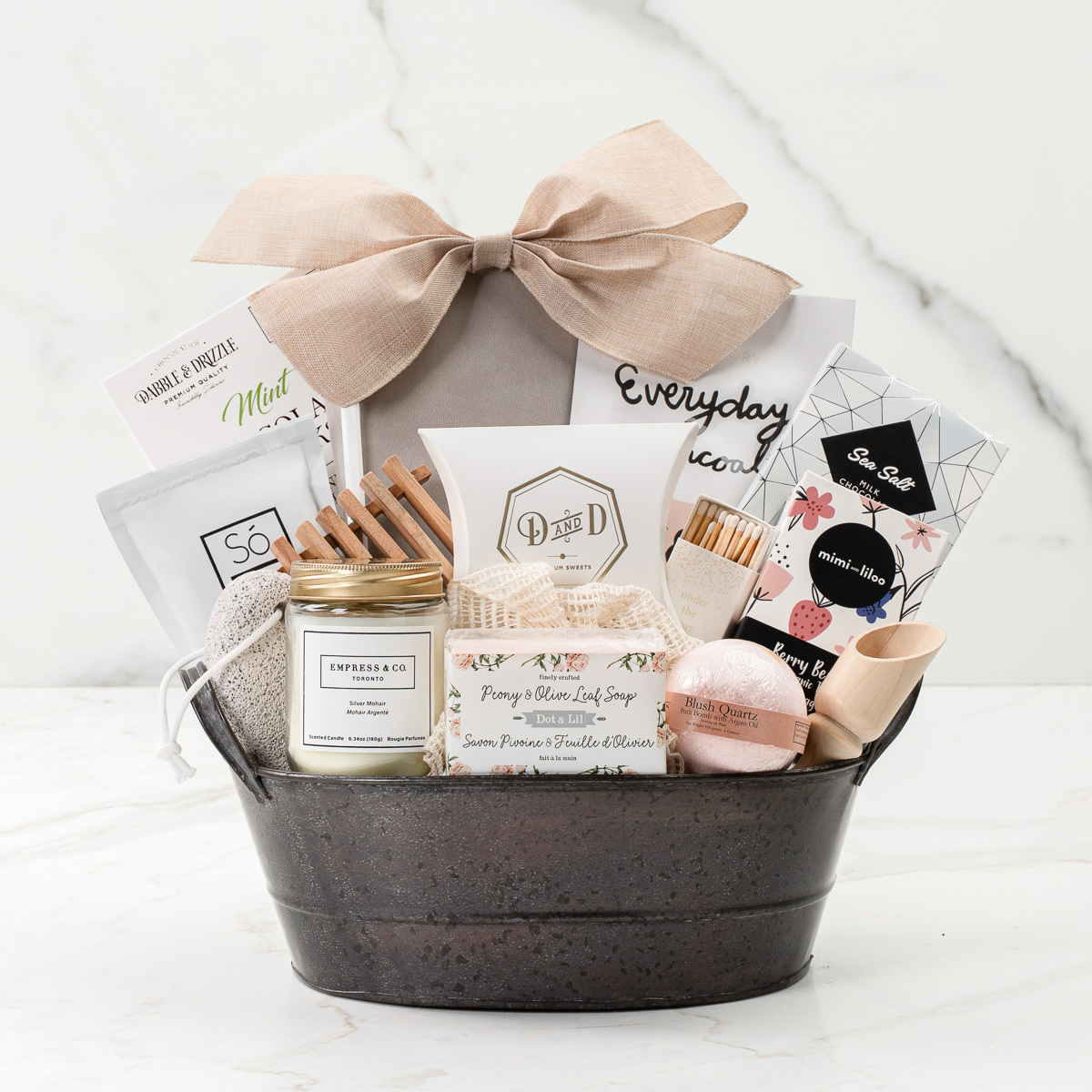 Gift basket filled with self-care items