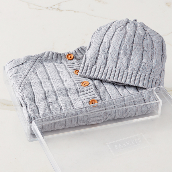 Cable Knit Sweater & Hat (Grey)