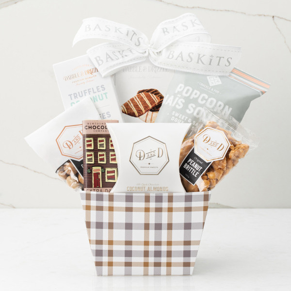 Truffles, Chocolate, & Coffee in Rattan Basket: Forest Hill Gift